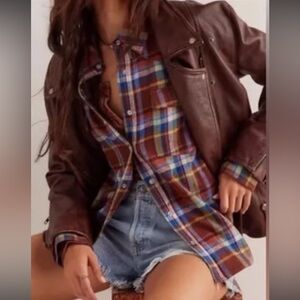Free People Hideaway Plaid Flannel Top